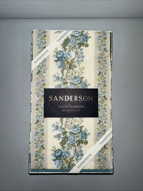 SANDERSON ivory blue green yellow floral vines 32 Guest Paper Napkins in a Box